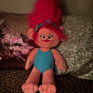 Dreamworks Build a Bear Poppy Plush - Bright Pink with Blue Outfit